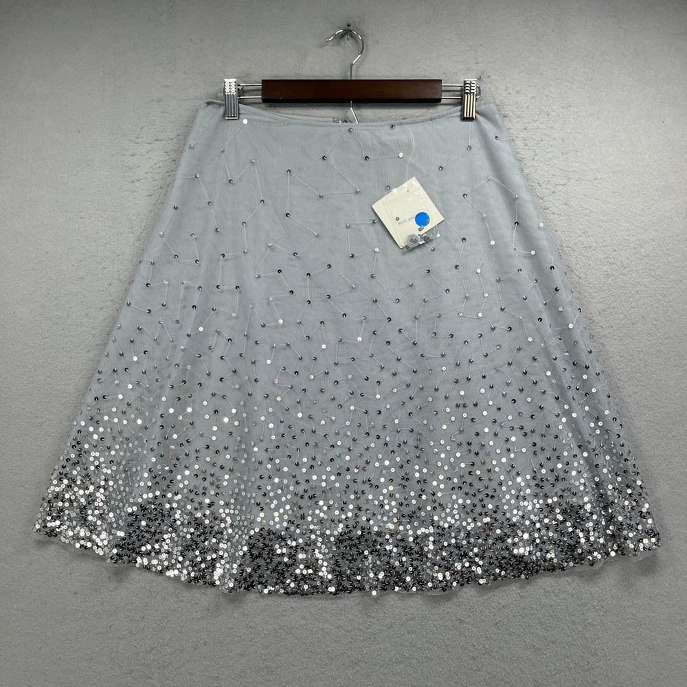 Petite Sophisticate Skirt Womens 8 Silver Sequin Mesh A-Line Formal Party Y2K
